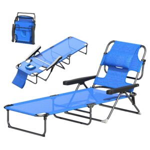 Solseng haveseng afslappende liggestol, foldbar, vejrbestandig, 194 cm x 72 cm x 31 cm, sort + mørkeblå