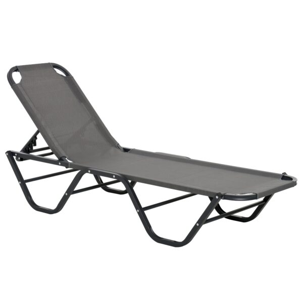 Solseng strandseng 5-niveauer aluminium haveseng afslappende liggestol textileline grå+sort 163 x 58,5 x 91 cm