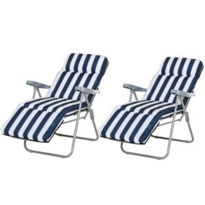 2 x Sammenklappelige havestole, liggestole med armlæn, sammenklappelige, 5 positioner, hynde, blå, 60 x 75 x 102 cm