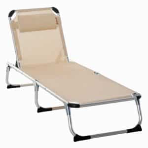 Foldbar liggestol med nakkestøtte, ergonomisk, justerbar ryglæn, beige