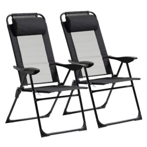 Klapstolsæt med 2, foldbar liggestol, vejrbestandig, justerbar ryglæn med 5 positioner, metalstel, sort