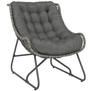 Rattan-lænestol med hynderemme, polstret udendørs lænestol af polyrattan, fletlænestol op til 120 kg