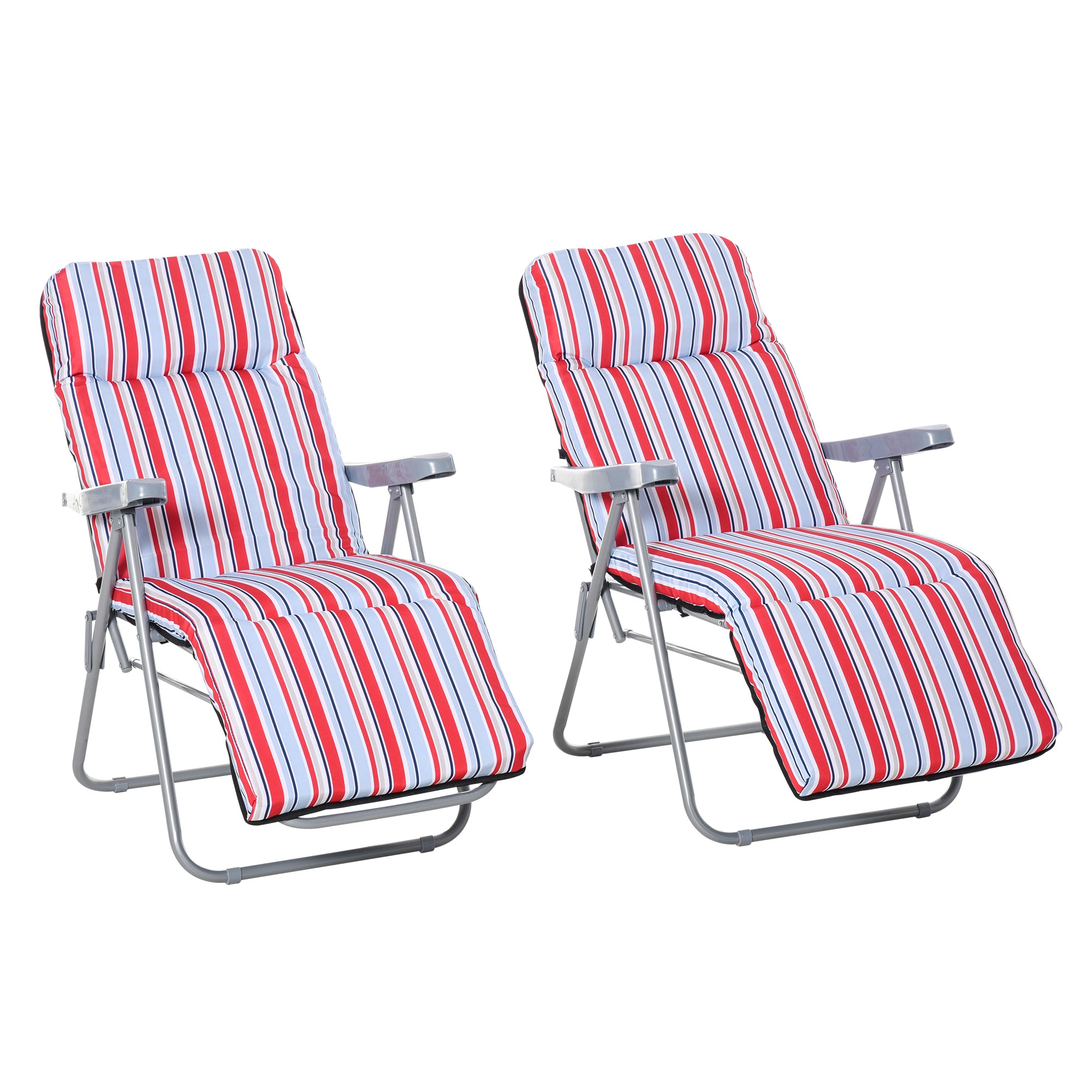 Sæt med 2 foldbare liggestole med hynder, justerbar ryglæn med 5 positioner, havestol, havemøbelsæt, stål, polyester, rød, 60 x 75 x 65-102 cm