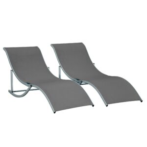 Sæt med 2 liggestole, havestole, stofstole, ergonomiske lænestole, aluminium, Texteline, mørkegrå, 165 x 61 x 63 cm