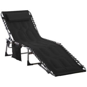 Sammenklappelig liggestol, havestol med hynde, justerbar ryglæn med 5 positioner, stålstel, Oxford-stof, sort, 188 x 57 x 30 cm
