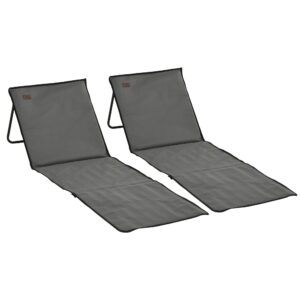 Sammenklappelig strandstol med justerbar ryglæn, sidelomme, blød polstring, stålramme, grå, 142x51x40cm