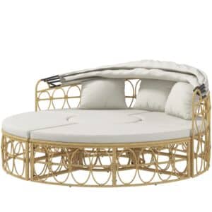 Solø, 4-delt sæt, udtrækkelig baldakin, 5 hynder, rattan-look, 178B x 85D x 66,5H cm, beige