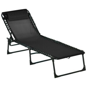 Solseng, foldbar, åndbart betræk, metalramme, 197 x 58 x 76 cm, sort