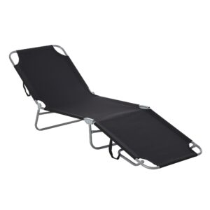 Solseng, foldbar, justerbar ryglæn, rustfri metalramme, 187 x 55 x 24 cm, sort