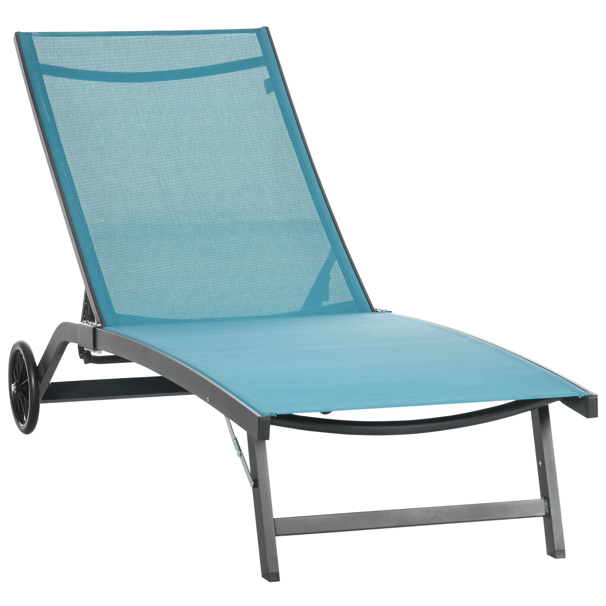 Solseng, justerbar ryglæn med 5 positioner, åndbart stof, aluminiumsstel, blå, 195 x 66 x 34 cm