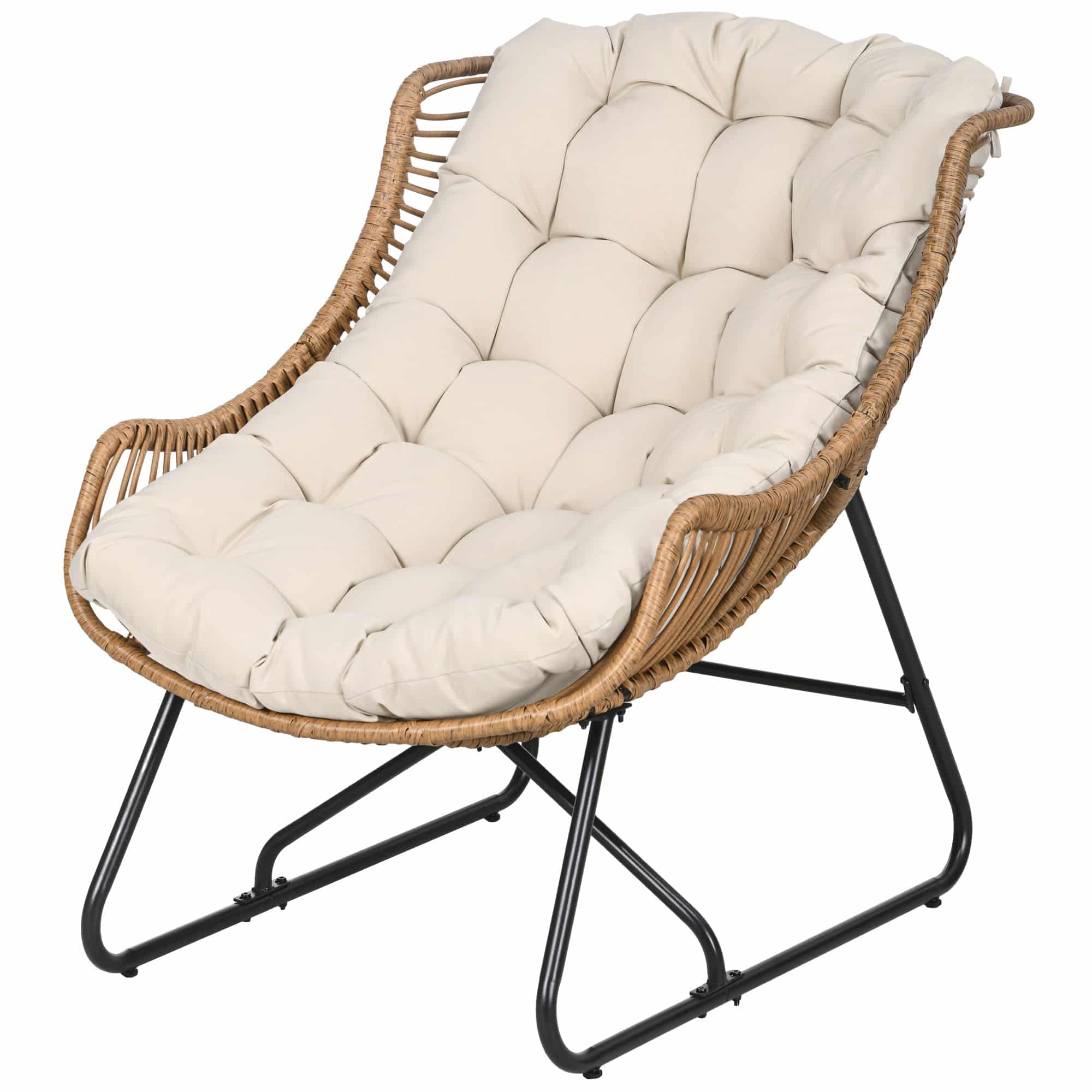 Havestue, rattan-look, udendørs lænestol, med hynde, metalstel, 75x101x90 cm, natur/khaki/sort
