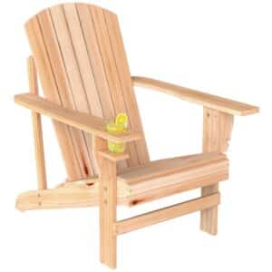 Adirondack havestol med kopholder, haveliggestol, balkonstol, massivt træ, naturlig finish, 72 x 95 x 93 cm
