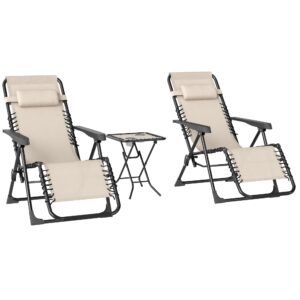Have liggestolsæt, 3 dele. Solseng med tebord, 2 liggestole, hynder, udendørs liggestol 90x56x110 cm, beige