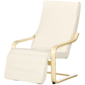 Liggestol med hynde, 5-niveau fodstøtte, birketræ, op til 120 kg, 66,5 x 94 x 100 cm, cremehvid